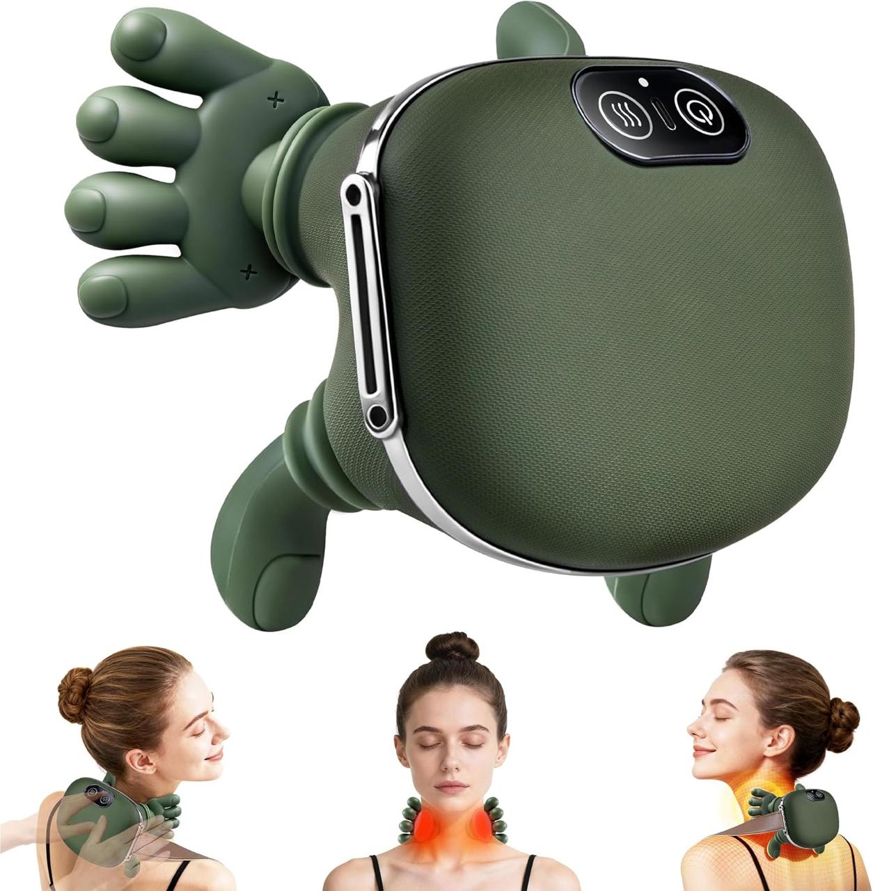 Unisex Neck Massager - Heated Massager, Wireless Portable Neck and Back Massager, Electric Deep Tissue 4D Kneading Massage, Simulated Human Hand Design for Pain Relief and Muscle Relax