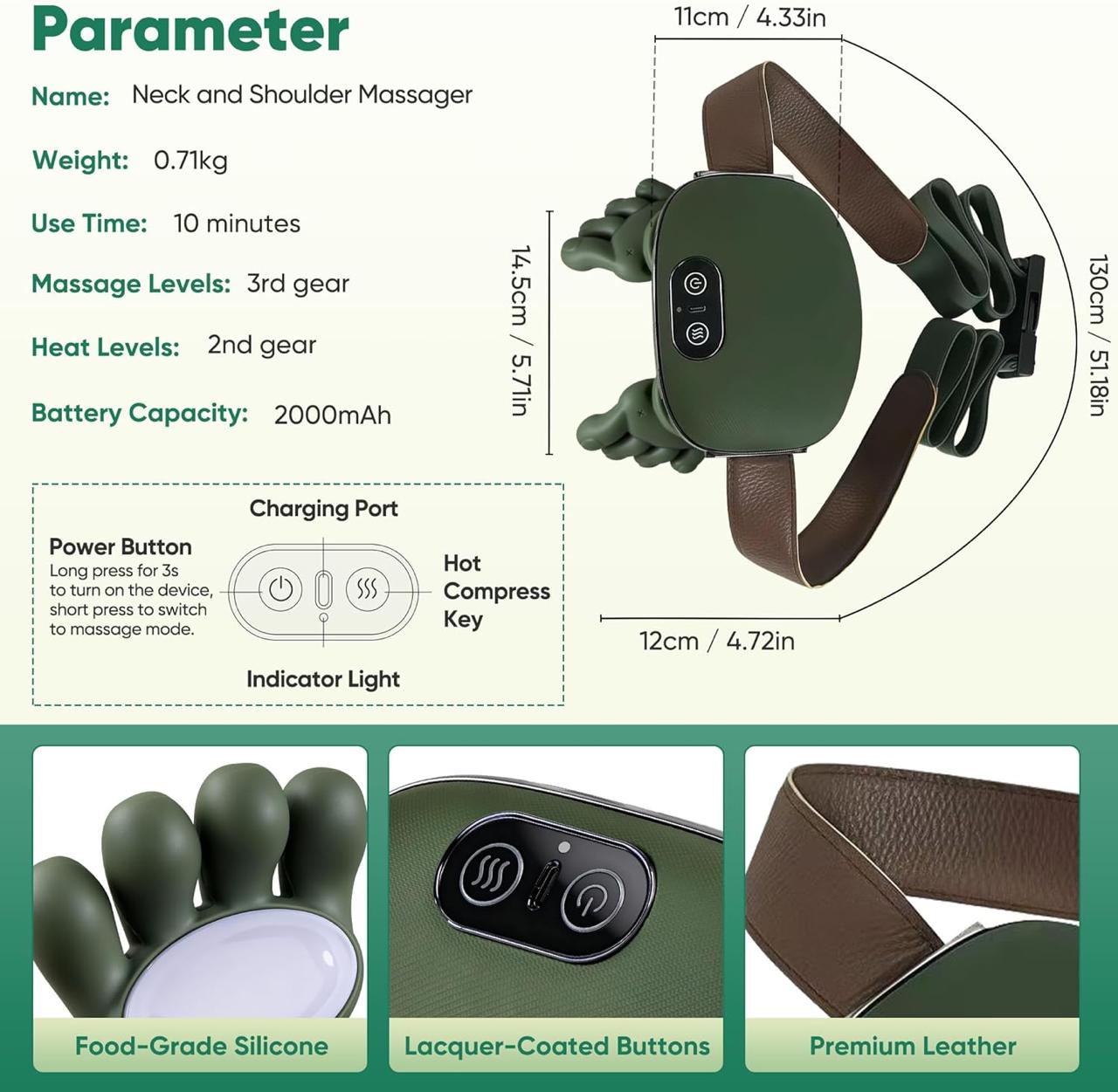 Unisex Neck Massager - Heated Massager, Wireless Portable Neck and Back Massager, Electric Deep Tissue 4D Kneading Massage, Simulated Human Hand Design for Pain Relief and Muscle Relax