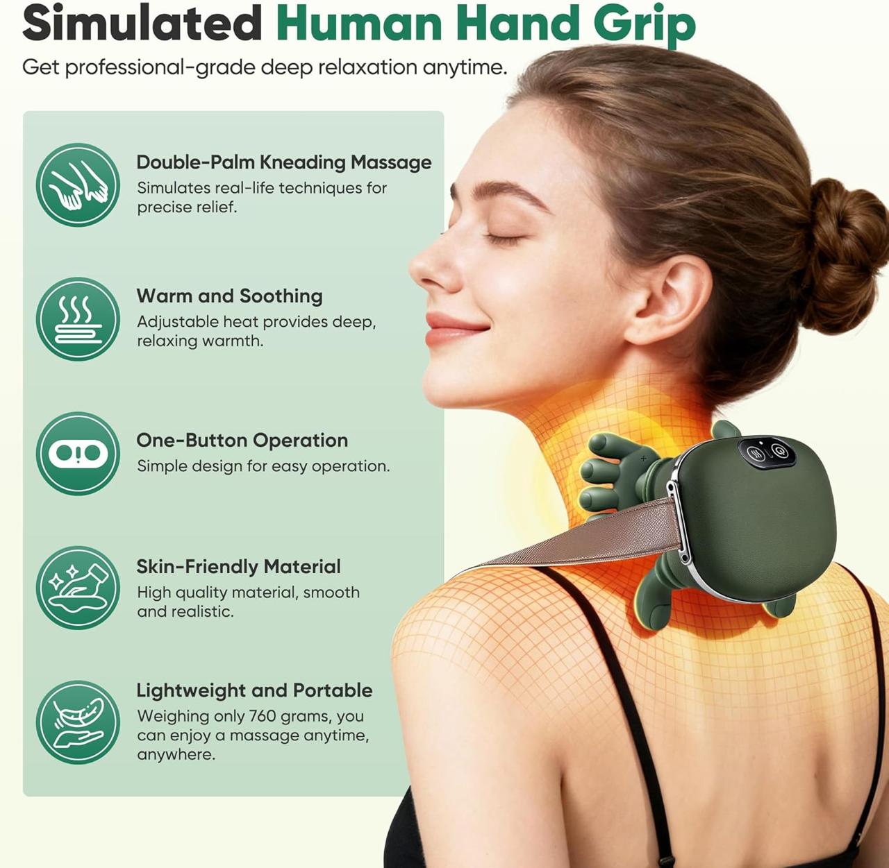 Unisex Neck Massager - Heated Massager, Wireless Portable Neck and Back Massager, Electric Deep Tissue 4D Kneading Massage, Simulated Human Hand Design for Pain Relief and Muscle Relax